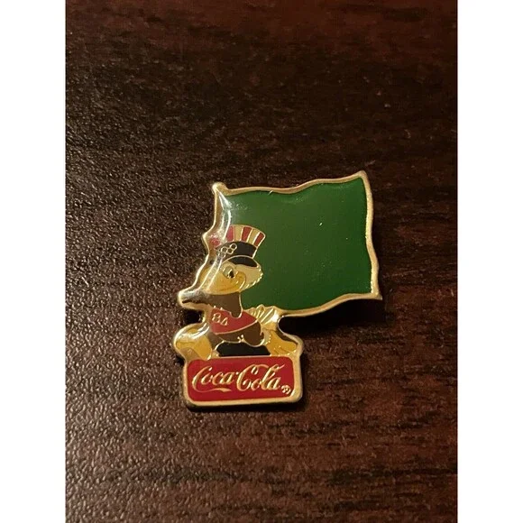 Vintage 1984 Los Angeles Olympics‎ Coca Cola Sam Eagle Libya Flag Lapel Pin