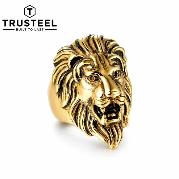 Men’s Stainless Steel Lion Head Ring Roaring King Biker Gothic Statement Size 10