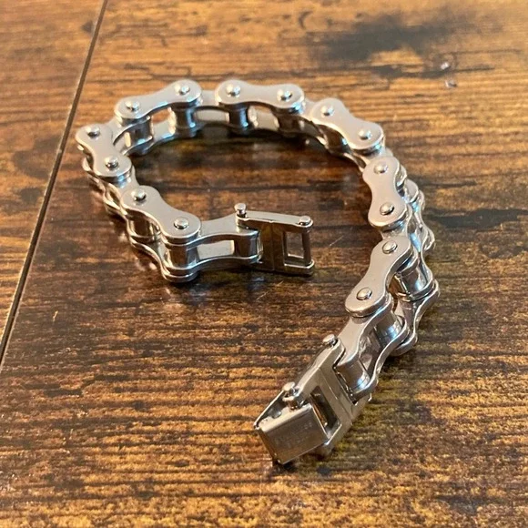 Mens Stainless Steel Motorcycle Chain Link Bracelet 9.5