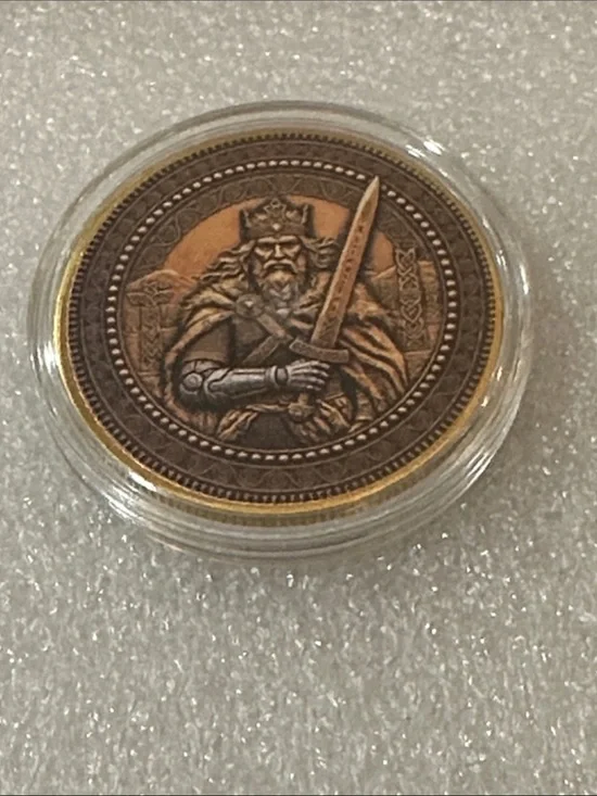 Round Bronze Medallion Coin with King Arthur Design