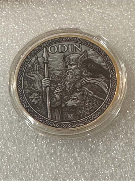 Odin Viking Round Collectible Coin - Silver Tone with Gold Rim