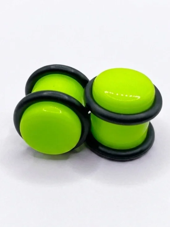 Pair 00g Neon Yellow Acrylic Ear Gauges Plugs Body Piercing Jewelry Grooved 1 Pr