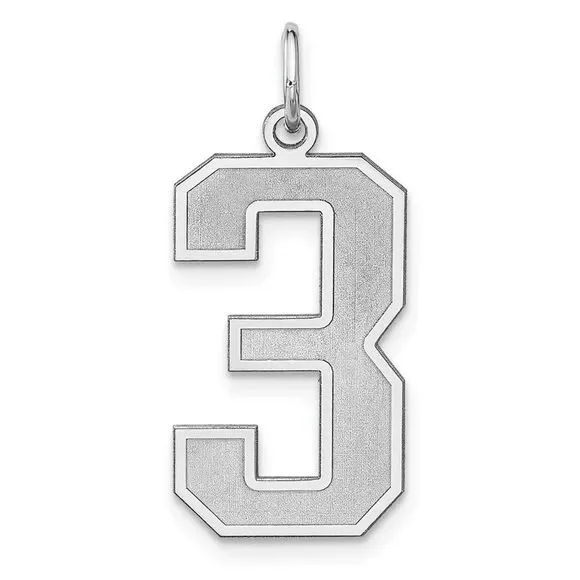 Sterling Silver, Jersey Collection, Extra Large Number 3 Pendant