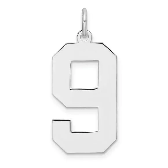Sterling Silver, Athletic Collection, XL Polished Number 9 Pendant