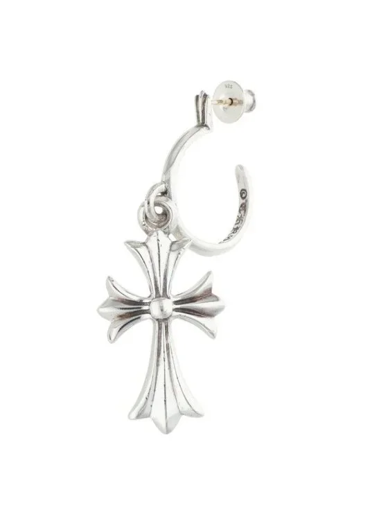 Chrome Hearts Tiny CH Cross Hoop Silver Earrings