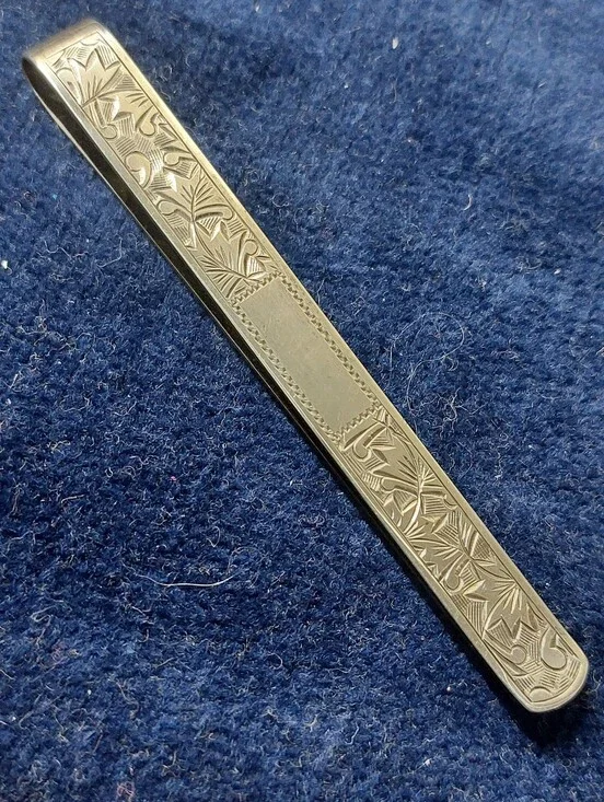 VTG Mid-Century Japanese 950 Silver Hand Engraved Tie Clip Bar 3