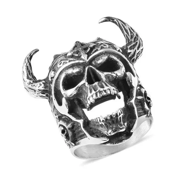 Tribal King Skull Ring in Black Oxidized Stainless Steel Size 10
