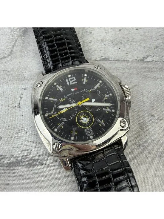 Tommy Hilfiger Mens Watch Black Multi Dial Stainless T10174 New Battery