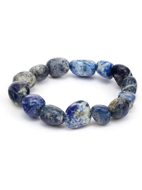 Genuine Lapis Lazuli Tumble Bracelet – Polished Gemstone Stretch Bracelet for