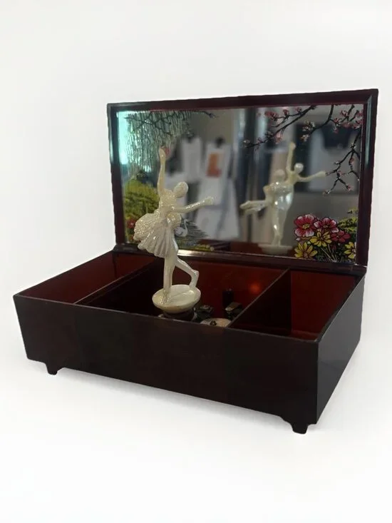Vintage YAP 1981 Wind Up Musical Jewelry Box Dancing Ballet Swan Lake Works!