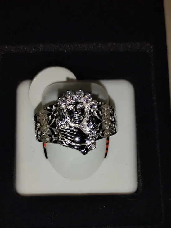 Solid Sterling Silver Jesus Ring With Mossinate Size 11