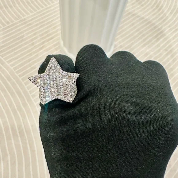 Sterling Silver Star Ring Size 9 – CZ Pave Statement Cocktail Ring