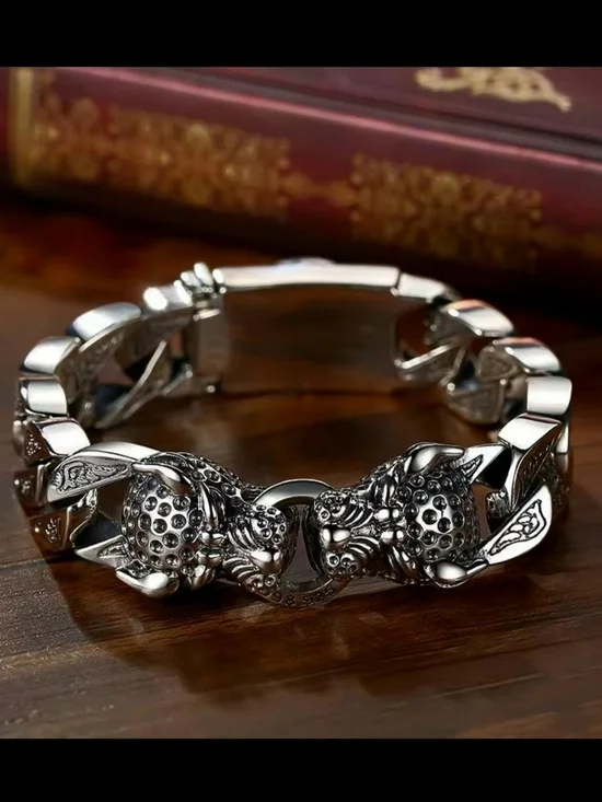 Fashion 925 Sterling Silver  Two Head Dragon Stainless Steel Bracelet for Men