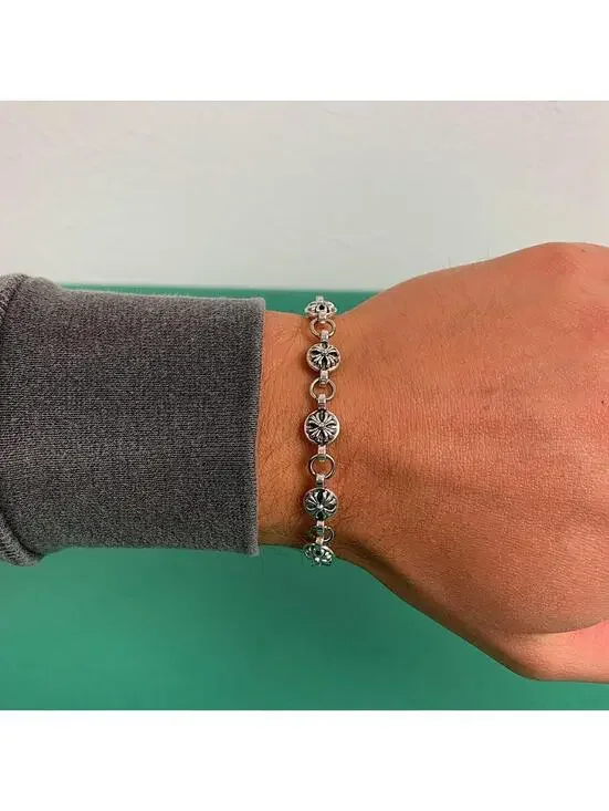 Y2K Vintage Stainless Steel Cross Pendant Bracelet 8 Inch Unisex