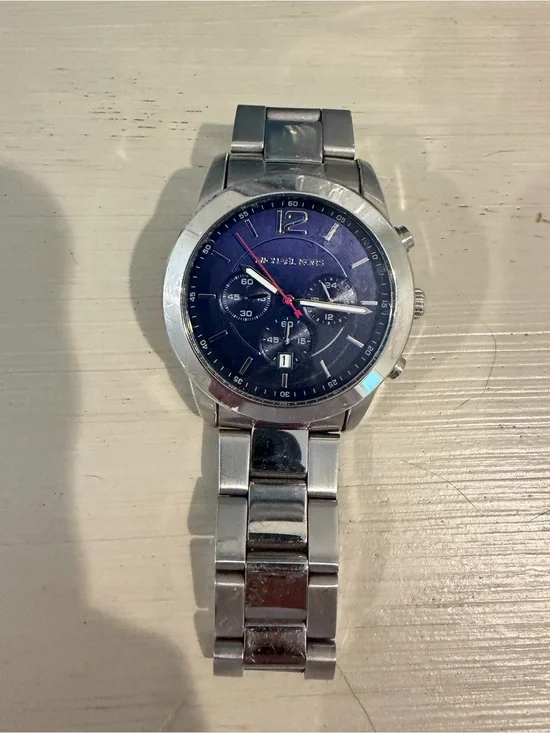 Michael Kors Silver Stainless Steel Chronograph Watch with Blue Dial