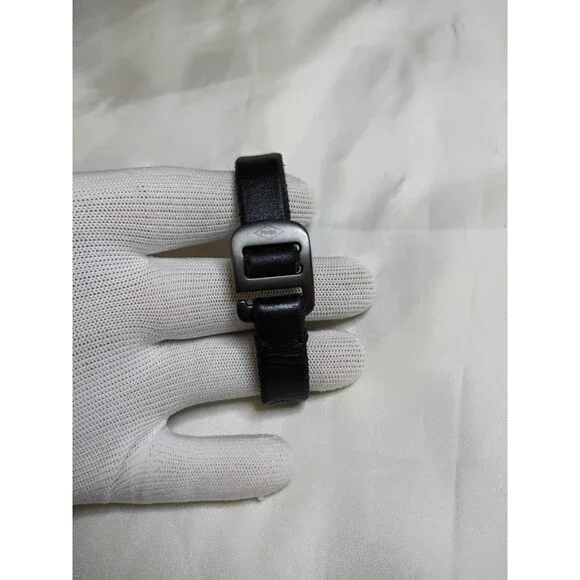 Vintage Fossil Black Leather Adjustable Bracelet