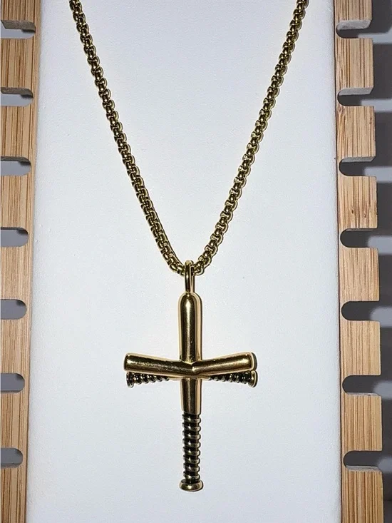 Men's Stainless Steel Gold-Tone Cross Pendant Necklace - Polished Gold