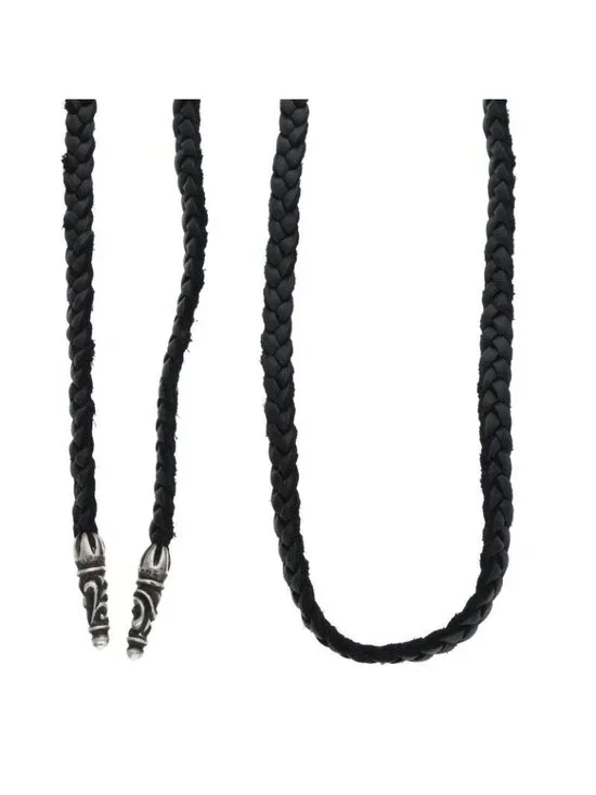 Chrome Hearts Leather Braid Scroll Silver Necklace