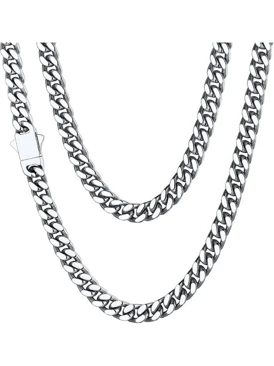 Stainless Steel Men's Cuban Link Chain Necklace, 18K Gold Plated, Durable Hip