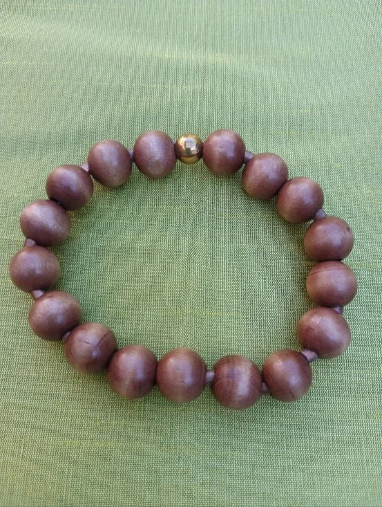 Handcrafted Men's Wood Bead Stretch Bracelet in Brown with Copper 8.5 in