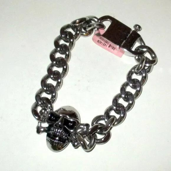 Skull Crossbone Biker Link Bracelet