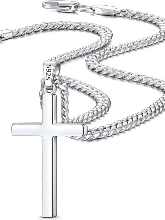 22 Inch S925 Sterling Silver Cross Necklace for Men Women
