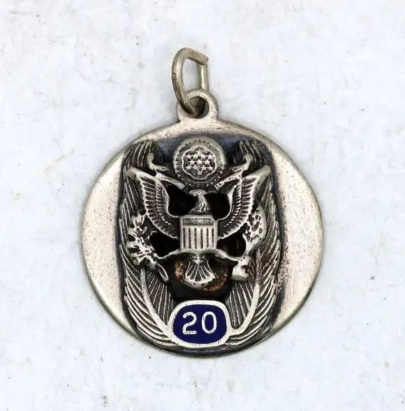 Vintage Sterling Silver Enameled U.S. Army 20 Year Service Pendant