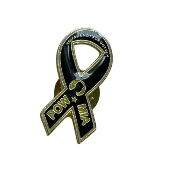 POW/MIA Awareness‎ Ribbon Lapel Pin Black Enamel Gold Tone Commemorative