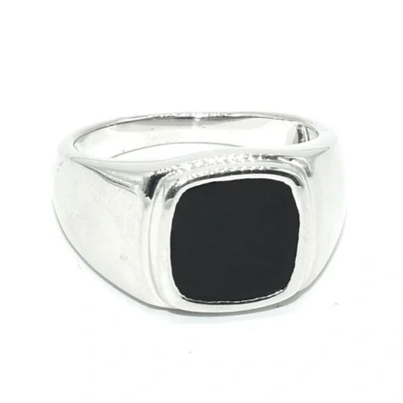 Silver Black Onyx Ring Size 10.5