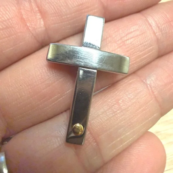 INOX Stainless Steel Cross Pendant Silver Gold Rivet Mixed Metal Hidden Bail