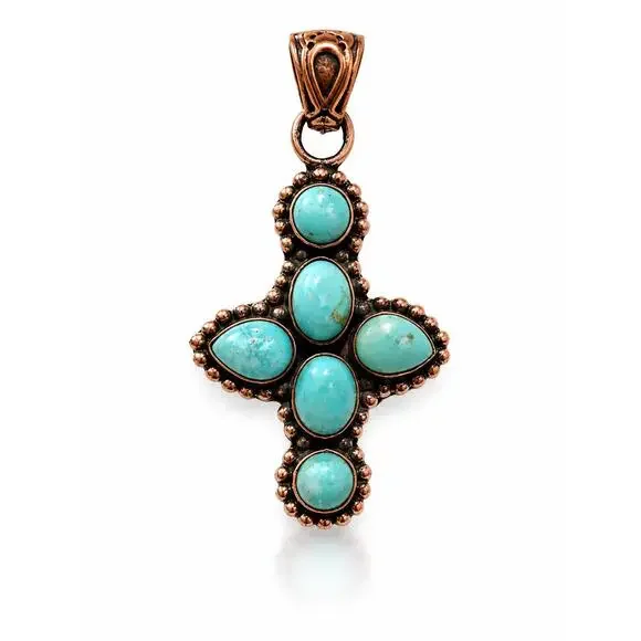 Mojave Turquoise Pure Copper Cross Pendant