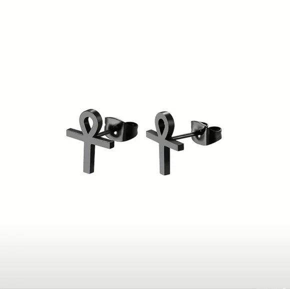 Black Ankh Cross Stud Earrings
