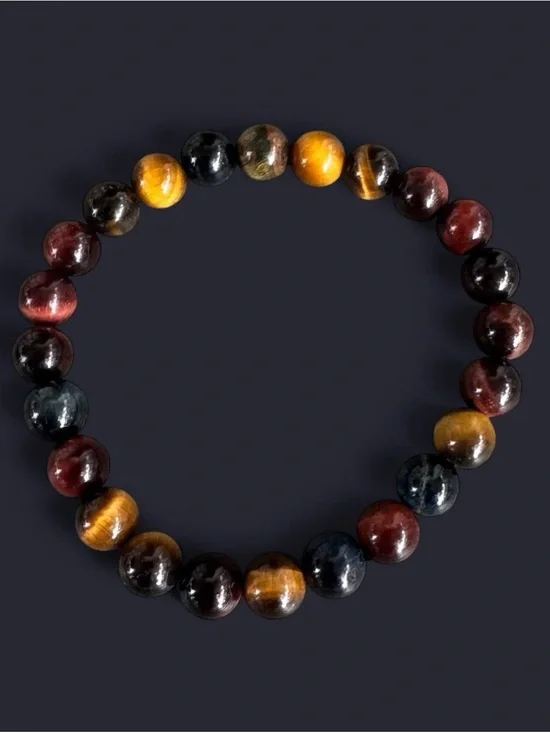Multicolor Tiger’s Eye Gemstone Bead Bracelet 8mm