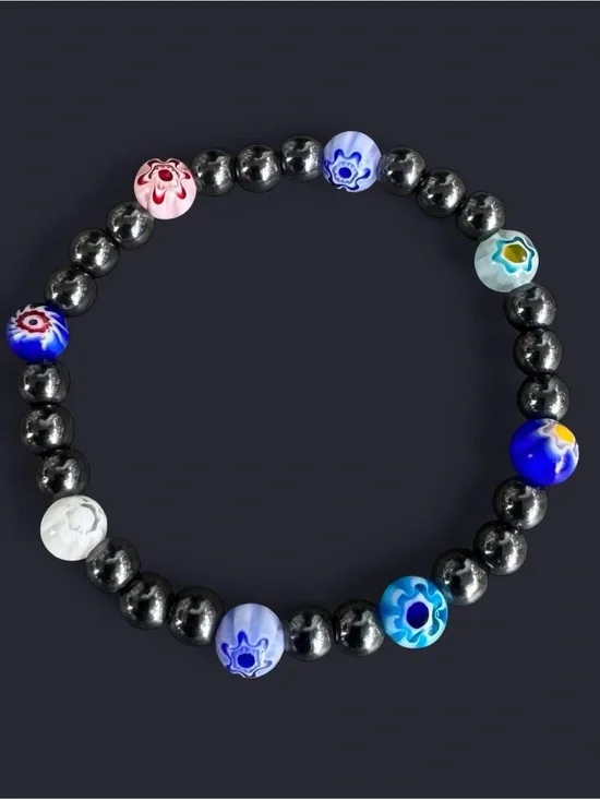 Millefiori & Hematite Bead Bracelet