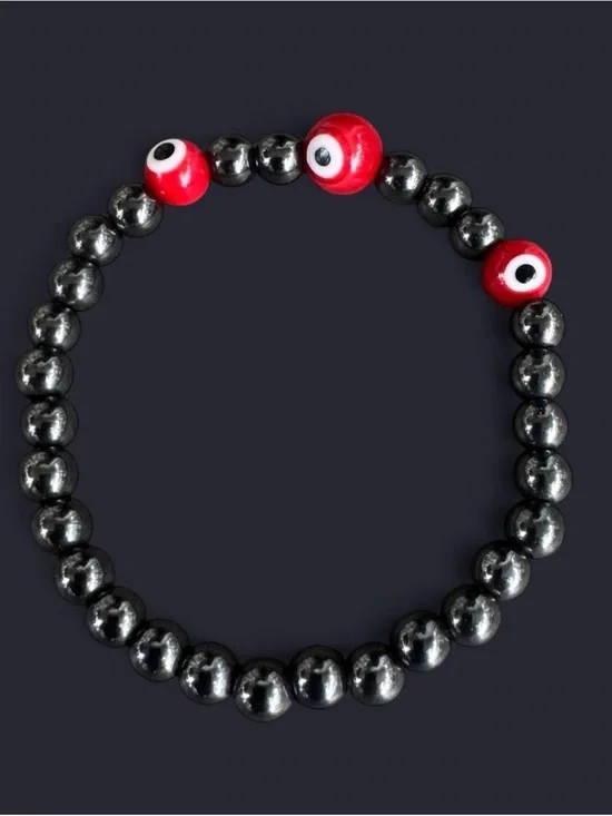 Red Evil Eye & Hematite Bead Bracelet