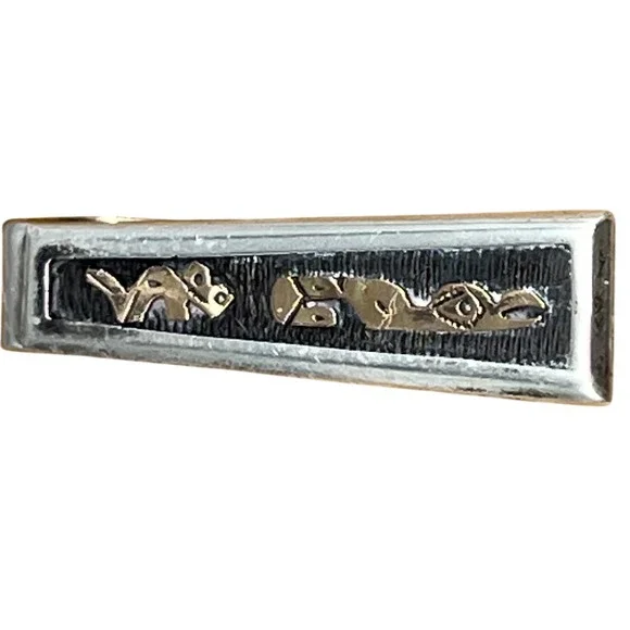 Vtg 925 Tie Clip 18k Gold Sterling Silver‎ Peru/Mexico Bird Snake Motif 1.25