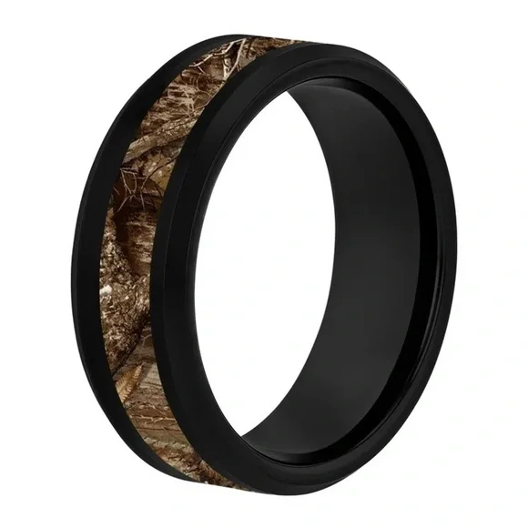 Men's Black Tungsten Brown Camo Center 8MM Wedding Band brilliance fine jewelry