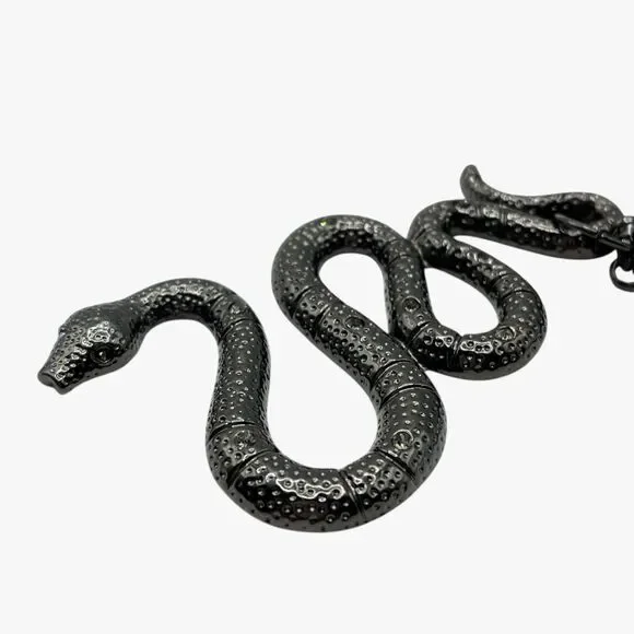 Black Snake Pendant Necklace Chunky Large Unisex Mens Statement Goth Grunge Punk