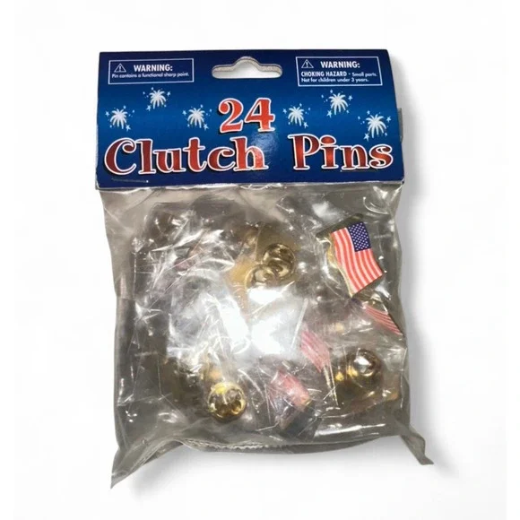 Oriental Trading Co Set 24 American Flag Clutch Pins Patriotic US Lapel Pins NEW