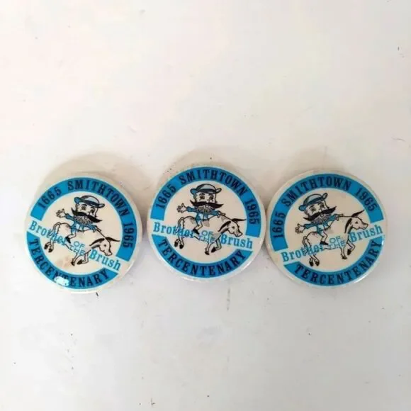 Lot of 3 Vintage Brothers Of The Brush Pinbacks from 1965 Smithtown Long Island