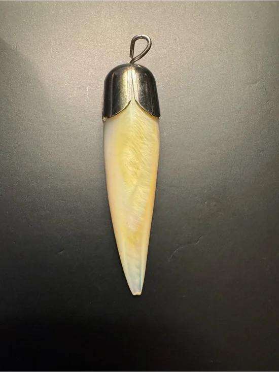 Vintage Sterling Silver Carved Mother of Pearl Tusk Pendant