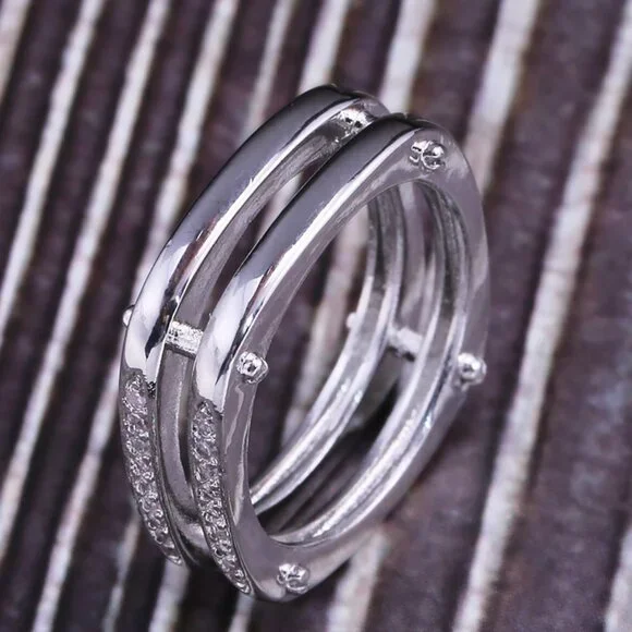 😍Square Glitter Zircon Double Layer Silver Plated Ring for Men, L187