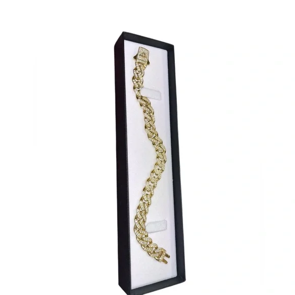 14K✨ Miami Cuban Link Chain Bracelet ✨ 21gr -Gold and Silver Bracelet