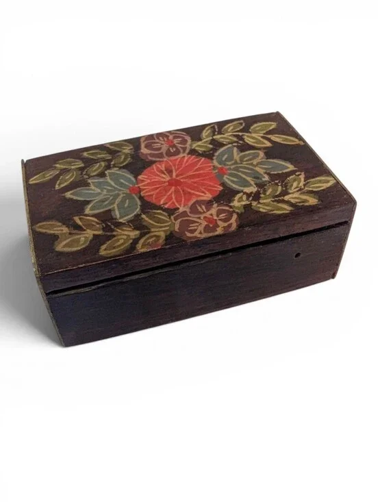 VINTAGE Painted Walnut Box Solid Wood for Rings Earrings Jewelry