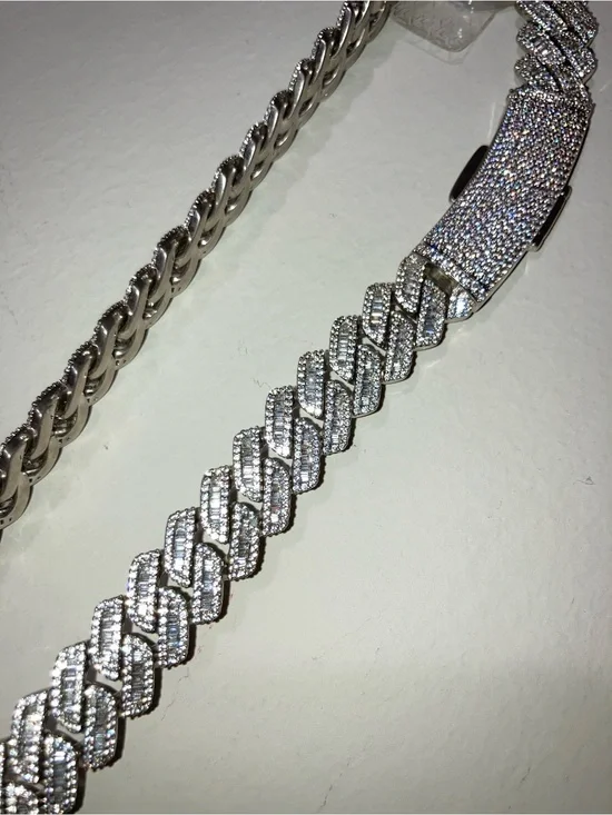 Baguettes with small lab diamond Cuban link Chain Necklace - Men