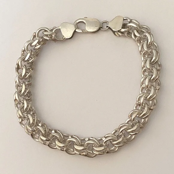 925 Silver 9” bracelet 10mm thick chain wire link handmade
