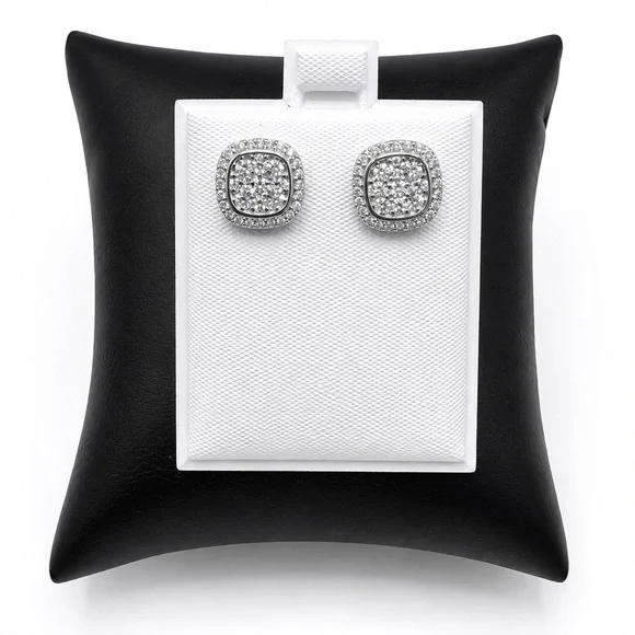 925 Sterling Silver Pavé Square Stud Earrings  Screw Back 1.00CT MOISSANITE