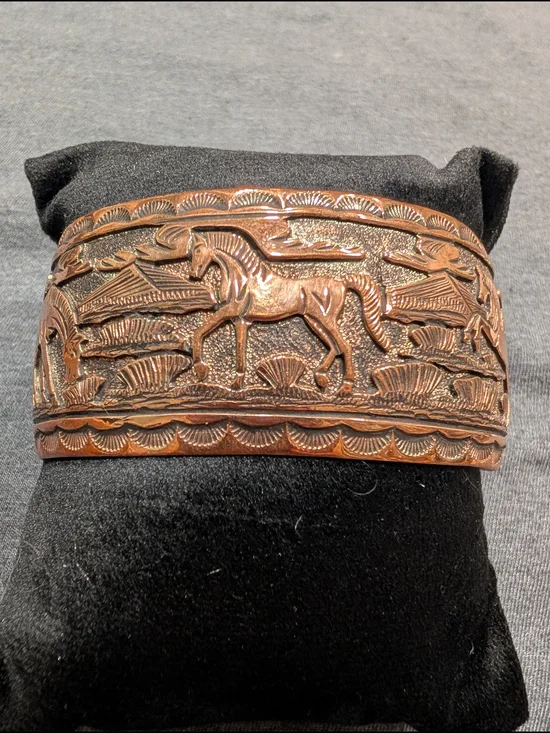 Men's Copper Horse Story Teller Cuff Bracelet - Navajo Made