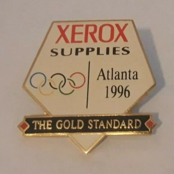 Xerox Supplies The Gold Standard Olympic Pin 1996 Atlanta Enamel Lapel Tack logo