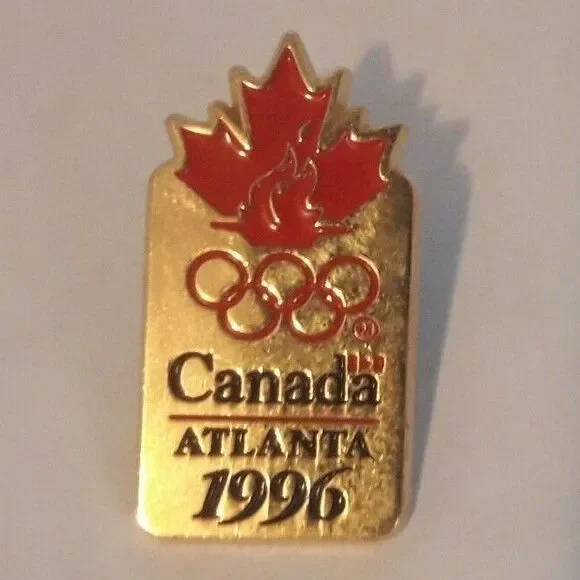 CANADA Maple Leaf Torch Logo Olympic Pin 1996 Atlanta Enamel Lapel Tack Red/Gold